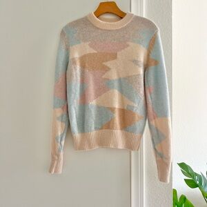 100% Cashmere Women’s Sweater Colorful Geometric Ultra Soft Cozy Long Sleeve